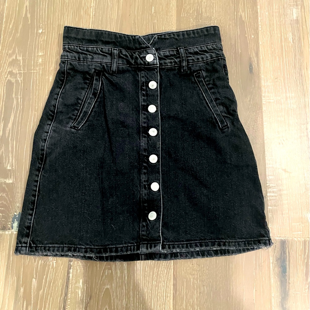 Anthropology Black Denim Button Up Skirt Small